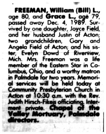 Freeman,   William Luther ('Bill') obituary