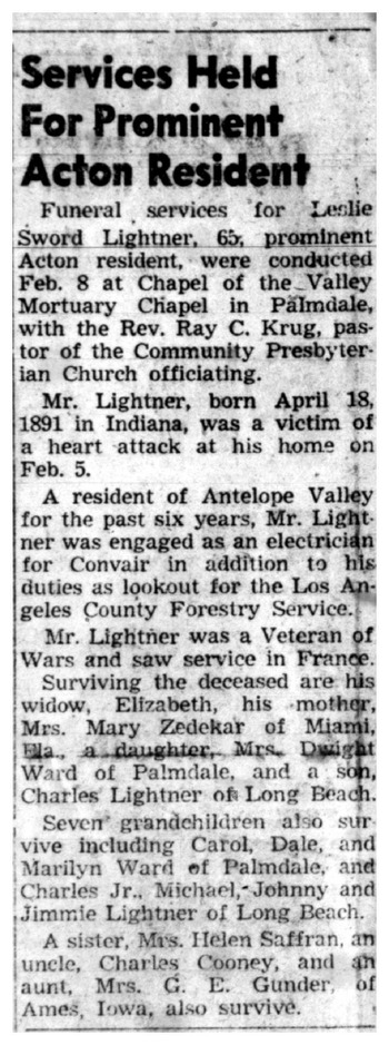 Lightner, Leslie Seward obituary
