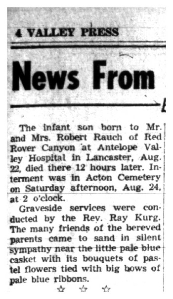 Rauch, Infant Son obituary