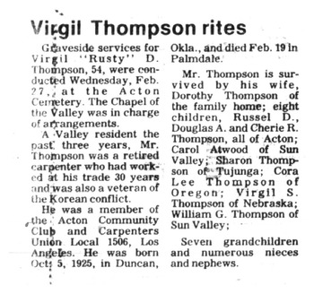 Thompson, Virgil Denley ('Rusty') obituary