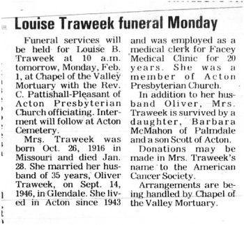 Traweek,   Louise Bertha obituary