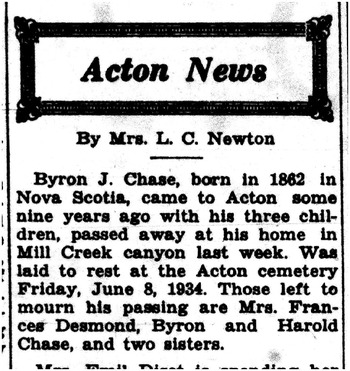 Chase,   Byron Aubrey obituary