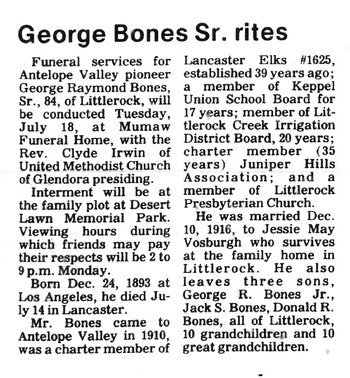Bones,   George Raymond obituary