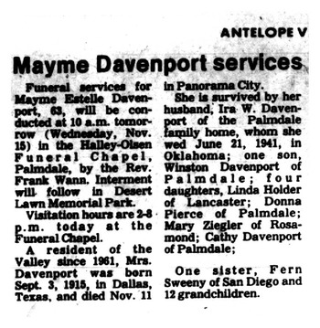 Davenport, Maymie Estelle obituary