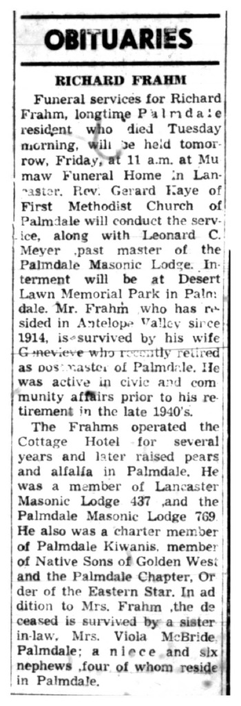 Frahm, Richard obituary