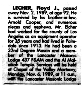 Lecher, Floyd Jacob obituary