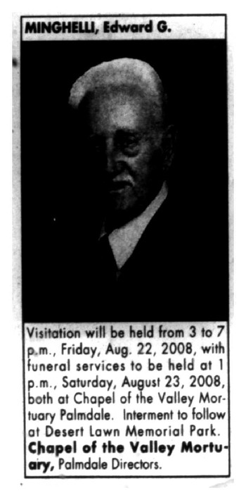 Minghelli,   Edward Guy obituary