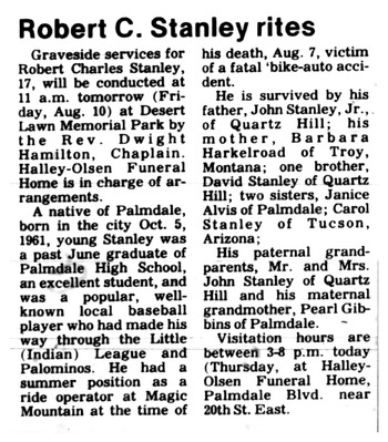 Stanley, Robert Charles ('Bobby') obituary