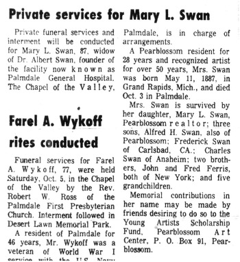 Swan, Mary L. obituary