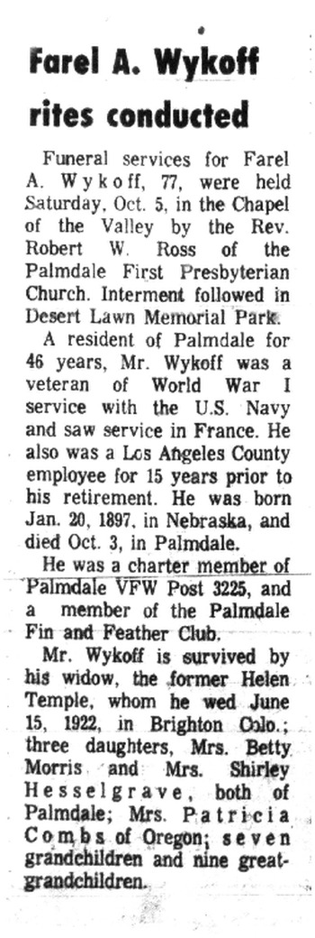 Wykoff,   Farel Allen obituary