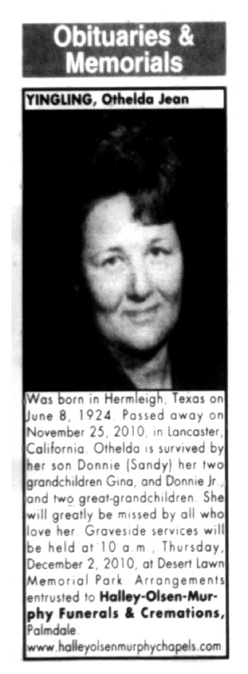 Yingling, Othelda Jean obituary