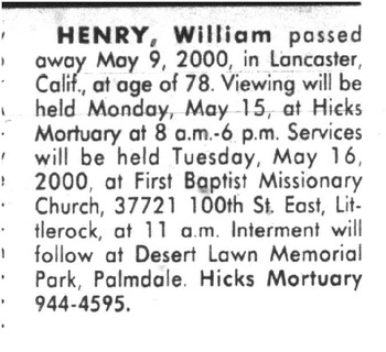 Henry,   William obituary