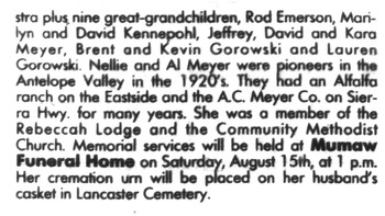 Meyer,   Nellie Elizabeth obituary