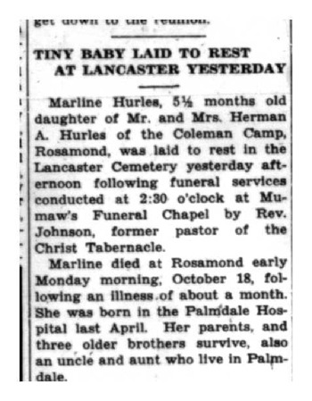 Hurles, Marline obituary
