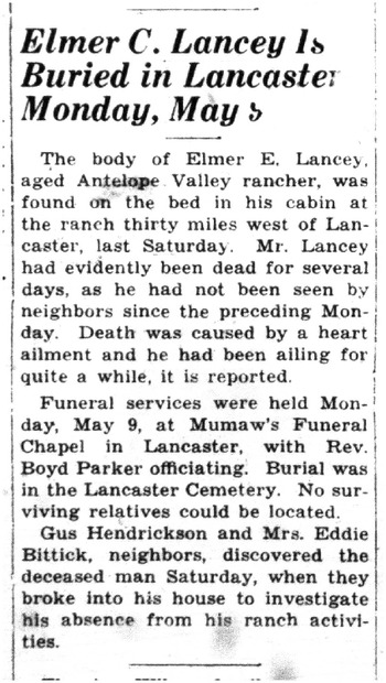 Lancey, Elmer E obituary