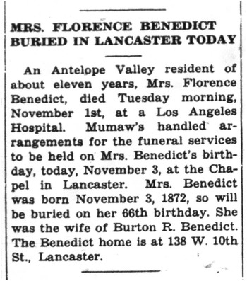Benedict,   Florence obituary