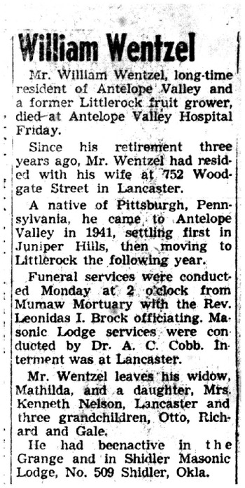 Wentzel, William Peter obituary