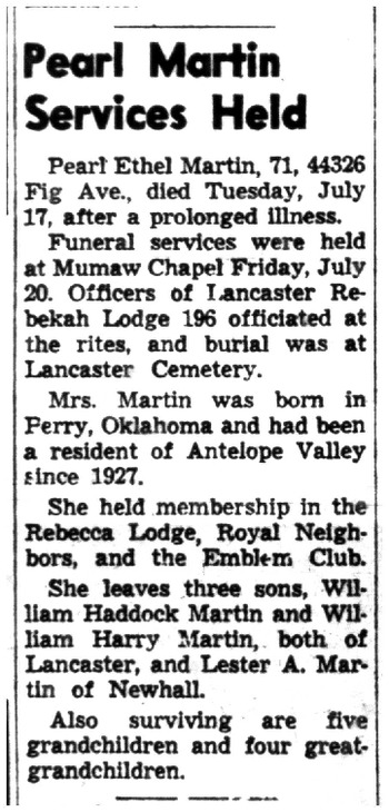 Martin,   Pearl Ethel obituary