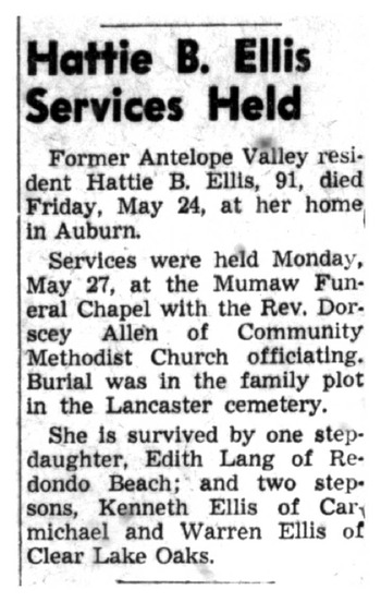 Ellis,   Hattie B. obituary