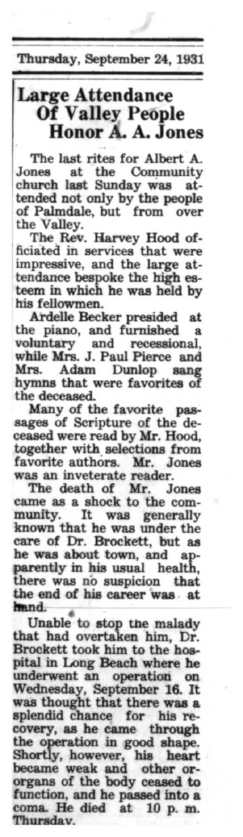 Jones,   Albert Addison ('Hardpan') obituary