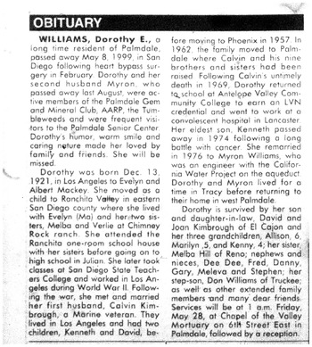 Kimbrough Williams,   Dorothy Enid obituary