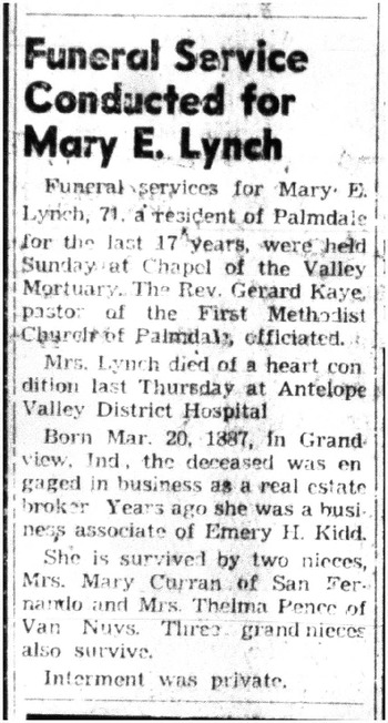 Lynch,   Mary Emily obituary
