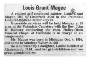 Magee,   Louis Grant obituary