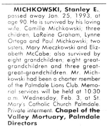 Michkowski,   Stanley Edward obituary