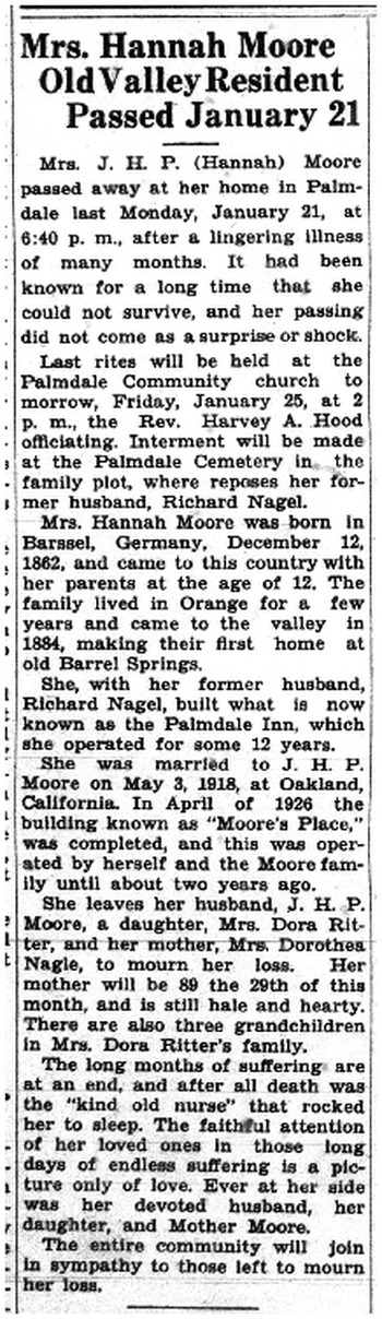 Moore,   Johanna Maria ('Hanna') obituary