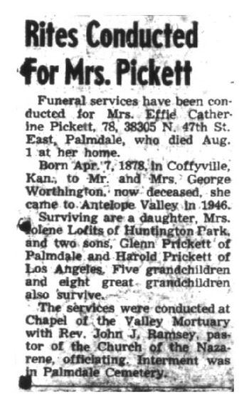 Prickett,   Effie Catherine obituary