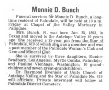 Bunch,   Monnie Denton obituary