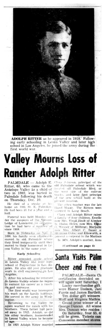 Ritter,   Adolph Emanuel obituary
