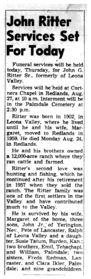 Ritter, III  John Gottlieb obituary