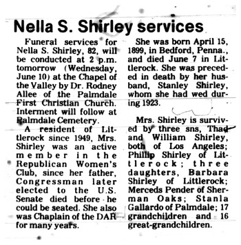 Shirley,   Nella Eugenia ('Ga - Ga') obituary