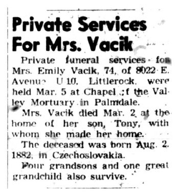 Vacik,   Emilie obituary