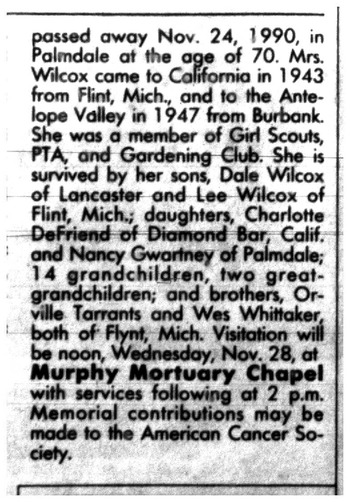 Wilcox, Cenith Maxine obituary