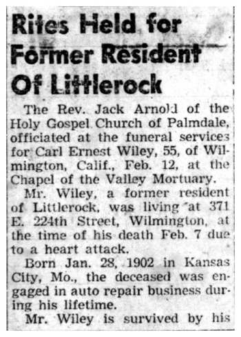 Wiley,   Carl Ernest obituary