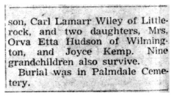 Wiley,   Carl Ernest obituary
