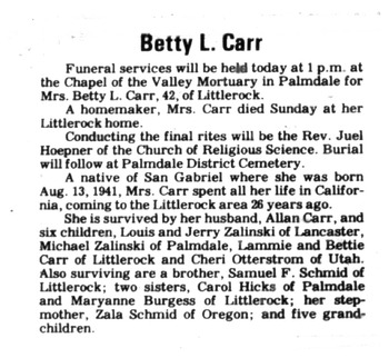 Carr,   Betty Louella obituary
