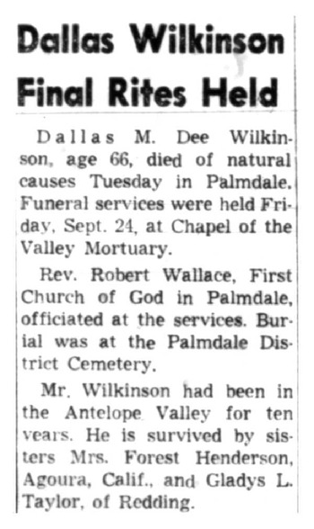 Wilkinson,   Dallas Milton obituary