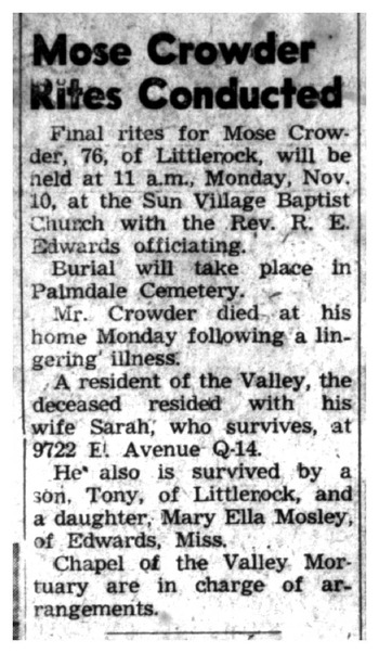 Crowder,   Mose obituary