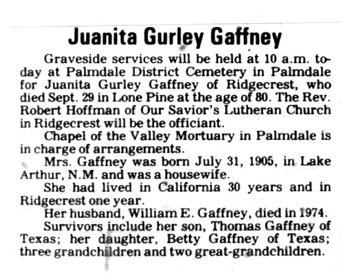Gaffney,   Juanita Gurley obituary