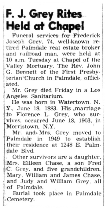 Gray,   Frederick Joseph obituary