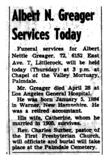 Greager,   Albert Nettel obituary