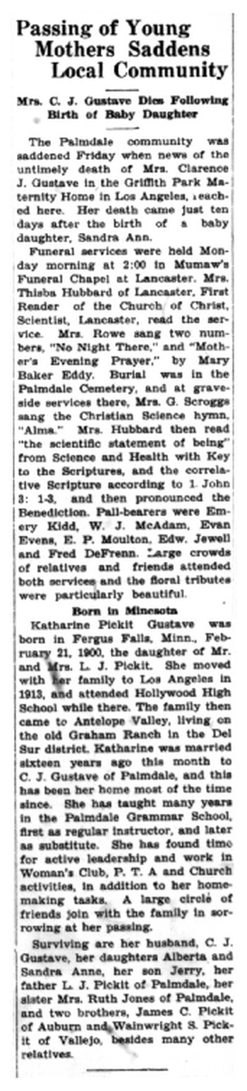 Gustave,   Katharine obituary
