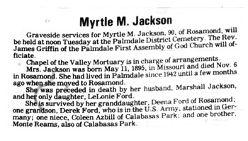 Jackson,   Myrtle May obituary